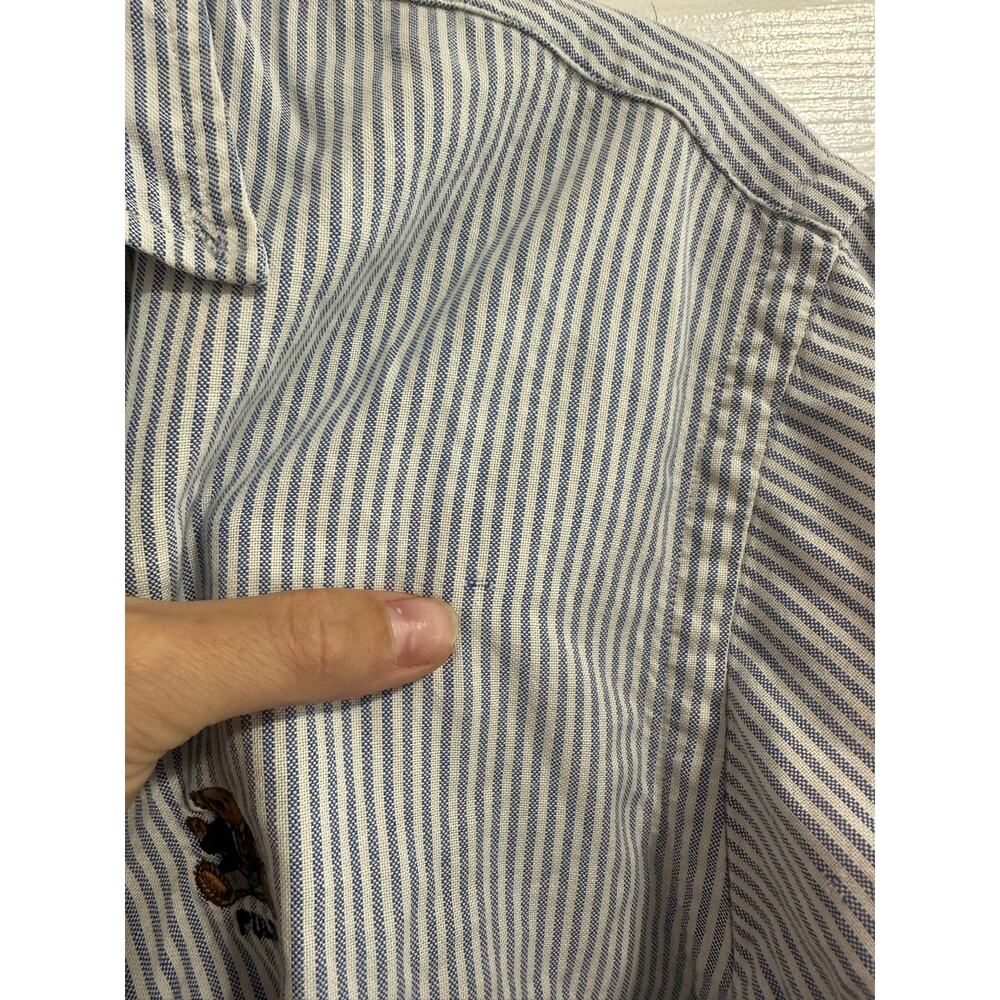 Polo Ralph Lauren Polo Bear Button Up Shirt Y2K Wmn Sz 10 Blue White Stripe - Picture 6 of 7